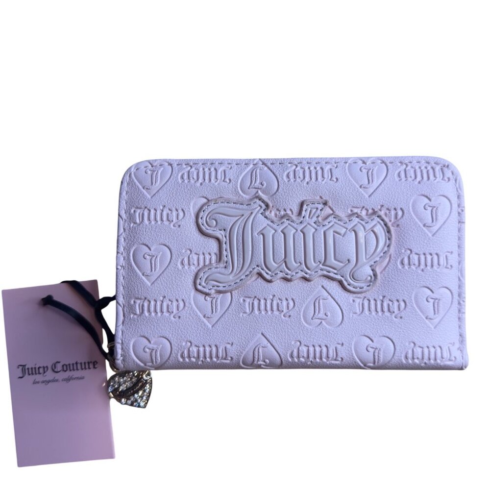 Juicy Couture Pink Embossed Zip Wallet With Heart Charm
